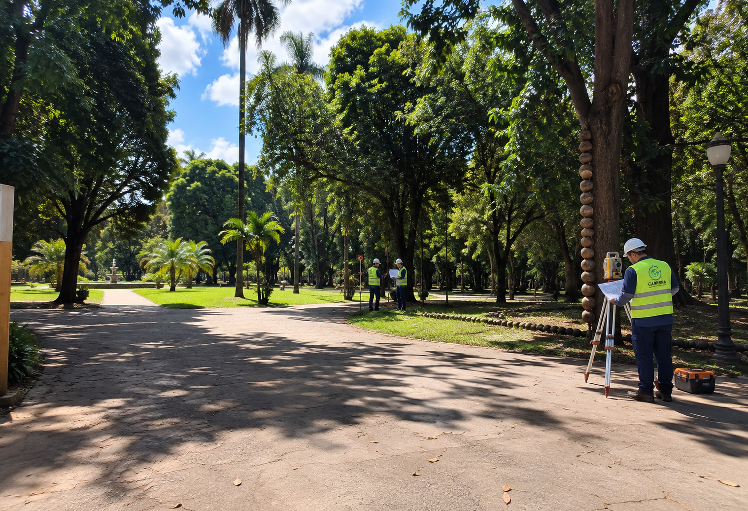 Equipe realizando levantamento no Jardim da Luz