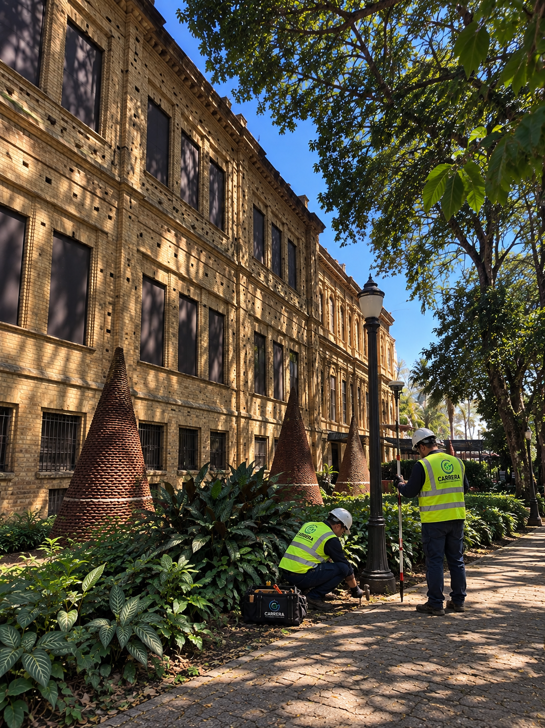 Equipe de topografia no Jardim da Luz em São Paulo